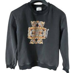 Burberry Kid’s Black Crewneck Sweater with Teddy Bear Graphic